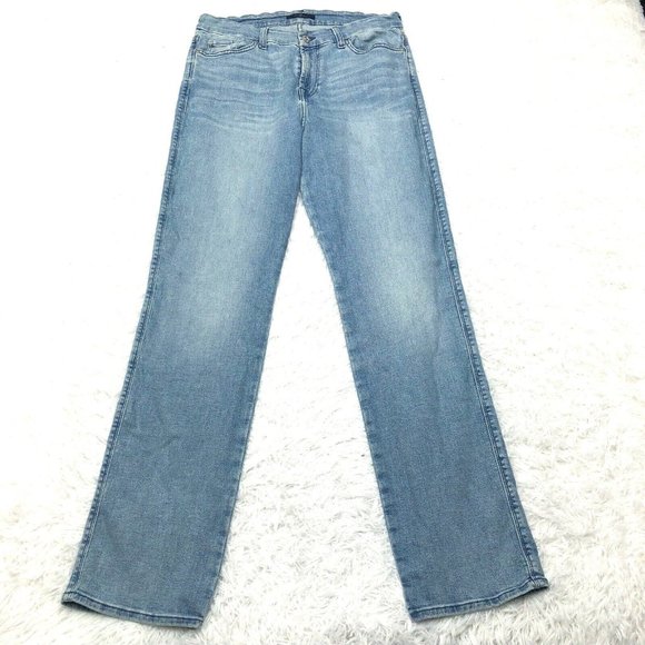 7 For All Mankind Kimmie Straight Leg Jeans 32 Mid Rise Light Wash Denim Blue - Picture 1 of 13